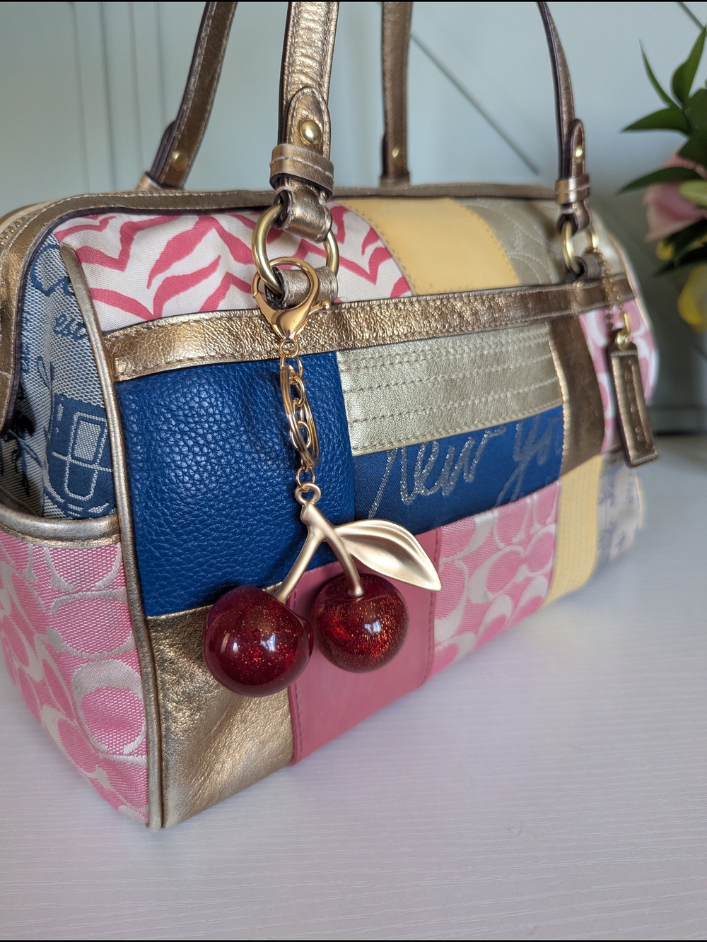 Vintage Y2K-era Coach Pink Gold Patchwork Satchel (Style Numbe - Picture 1 of 14